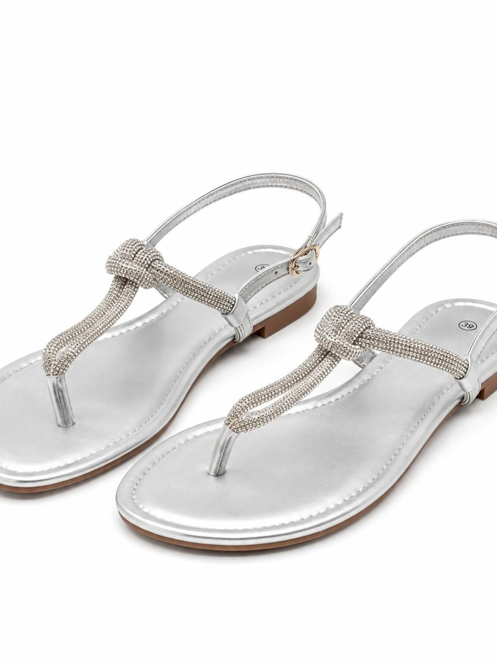 Aurelia Silver Rhinestone T-Strap Sandals